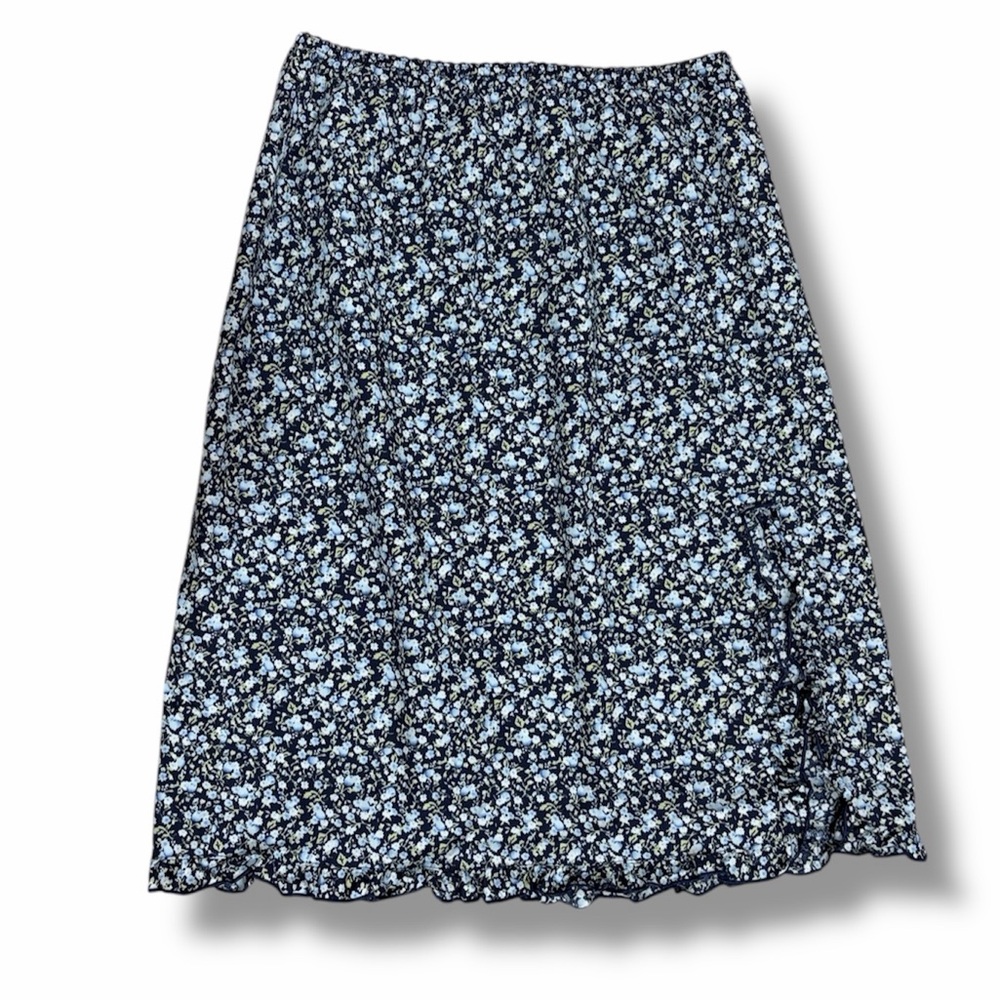 Mini Floral Women's Knee Length Skirt Size Small Ruffle Slit Romantic Feminine